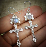 Moonstone Cross Silver Earrings 52mm 2SE0413