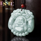 Myanmar Jadeite Twin Dragons Laughing Buddha Maitreya Pendant