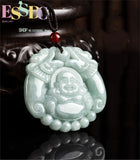 Myanmar Jadeite Twin Dragons Laughing Buddha Maitreya Pendant
