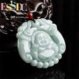 Myanmar Jadeite Twin Dragons Laughing Buddha Maitreya Pendant