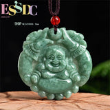 Myanmar Jadeite Twin Dragons Laughing Buddha Maitreya Pendant