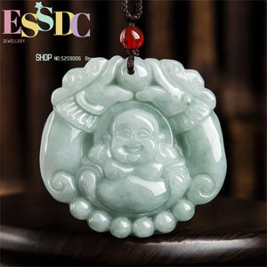 Myanmar Jadeite Twin Dragons Laughing Buddha Maitreya Pendant