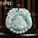 Myanmar Jadeite Twin Dragons Laughing Buddha Maitreya Pendant