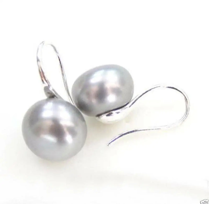 10-11mm Gray Akoya Freshwater Pearl Silver Dangle Earrings