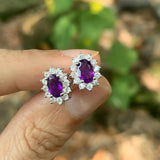 Amethyst 925 Silver Stud Earrings 1.4ct Topaz CZ