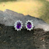 Amethyst 925 Silver Stud Earrings 1.4ct Topaz CZ