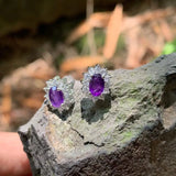 Amethyst 925 Silver Stud Earrings 1.4ct Topaz CZ