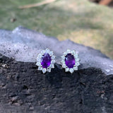 Amethyst 925 Silver Stud Earrings 1.4ct Topaz CZ
