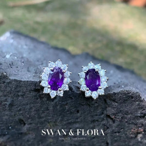 Amethyst 925 Silver Stud Earrings 1.4ct Topaz CZ