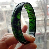 Green Jade Bangle Bracelet Hand-Carved Amulet for Women Men