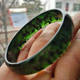 Green Jade Bangle Bracelet Hand-Carved Amulet for Women Men