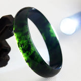 Natural Green Jade Bangles Bracelets Chinese Hand-Carved Charm Jewelry