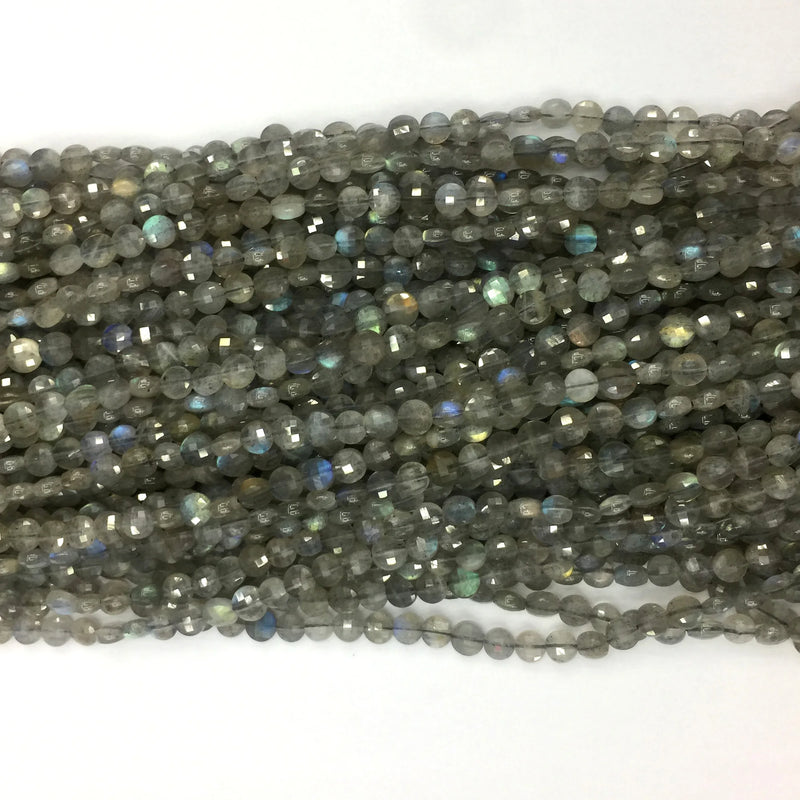 Natural Labr. Hand Cut Facet Flat Coin Small Beads Necklaces or Bracelets