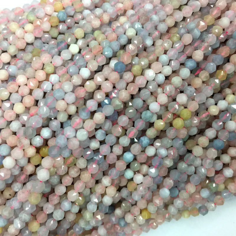 Natural Pink Morganite Star Faceted Rose Cut Round Small Necklaces Beads 4mm