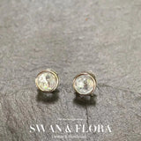 Ocean Topaz Stud Earrings 925 Silver 1.4ct Pave CZ