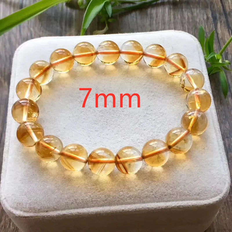Natural Citrine Yellow Gemstone Round Beads Bracelet 8-12mm Brazil