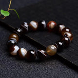 Coffee Lace Agate Bracelet Men Tibetan Buddha Hand String Rosary Beads