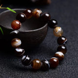 Coffee Lace Agate Bracelet Men Tibetan Buddha Hand String Rosary Beads