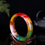 Natural Jade Bangle Bracelet Hand-Carved Amulet Women Men