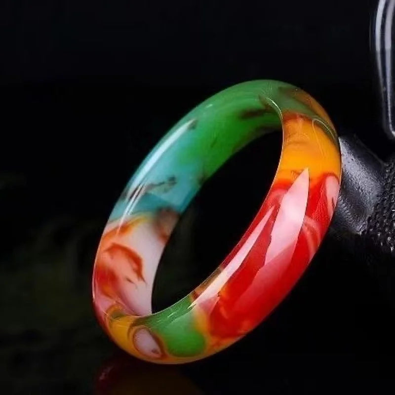 Natural Jade Bangle Bracelet Hand-Carved Amulet Women Men