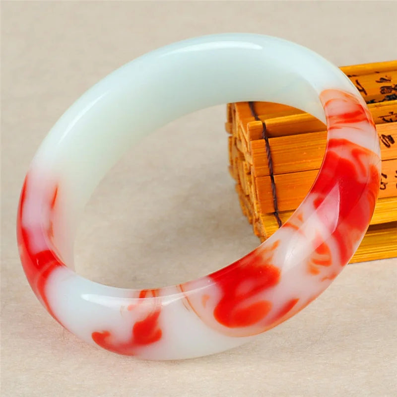 Natural Jade Bangle Red Bracelet Charm Jewellery Carved Amulet