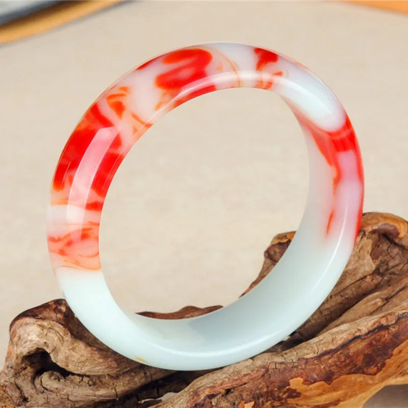 Natural Jade Bangle Red Bracelet Charm Jewellery Carved Amulet