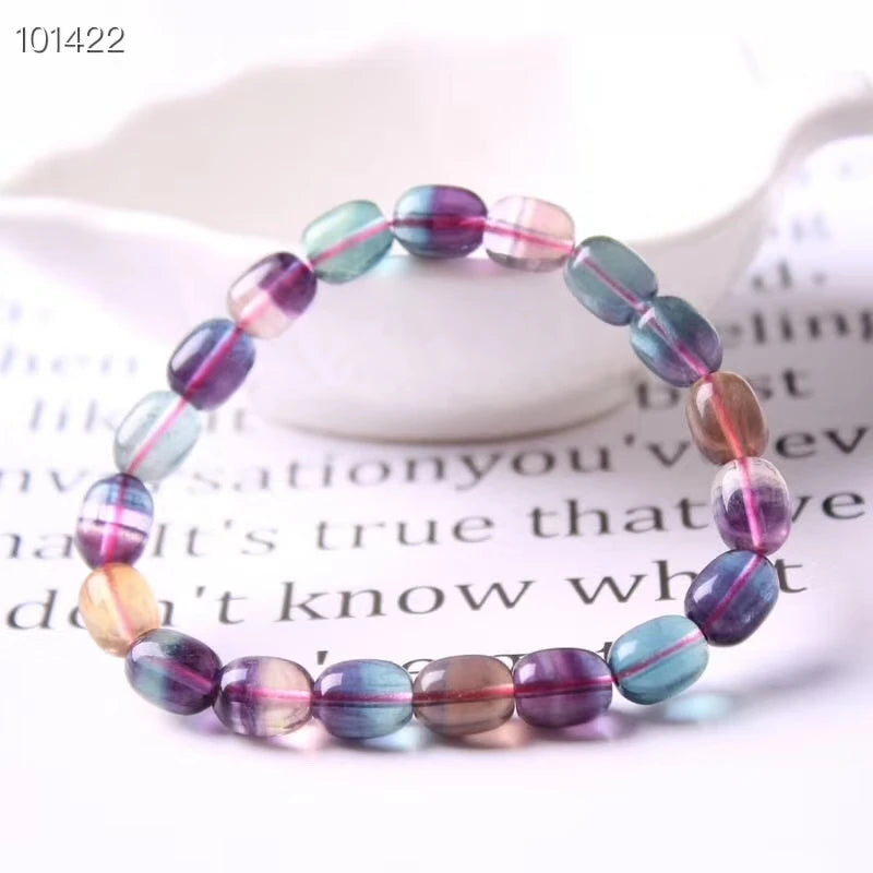 Colorful Fluorite Quartz Barrel Bracelet Clear Beads 11x8mm AAAAA