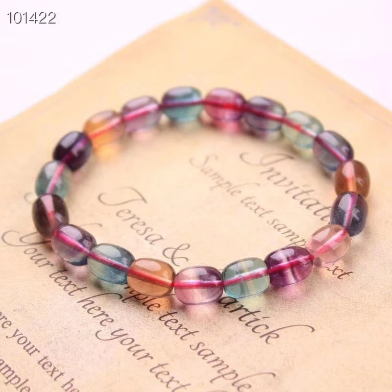 Colorful Fluorite Quartz Barrel Bracelet Clear Beads 11x8mm AAAAA
