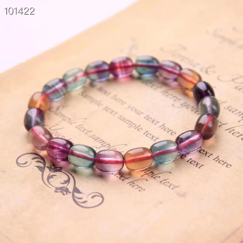 Colorful Fluorite Quartz Barrel Bracelet Clear Beads 11x8mm AAAAA