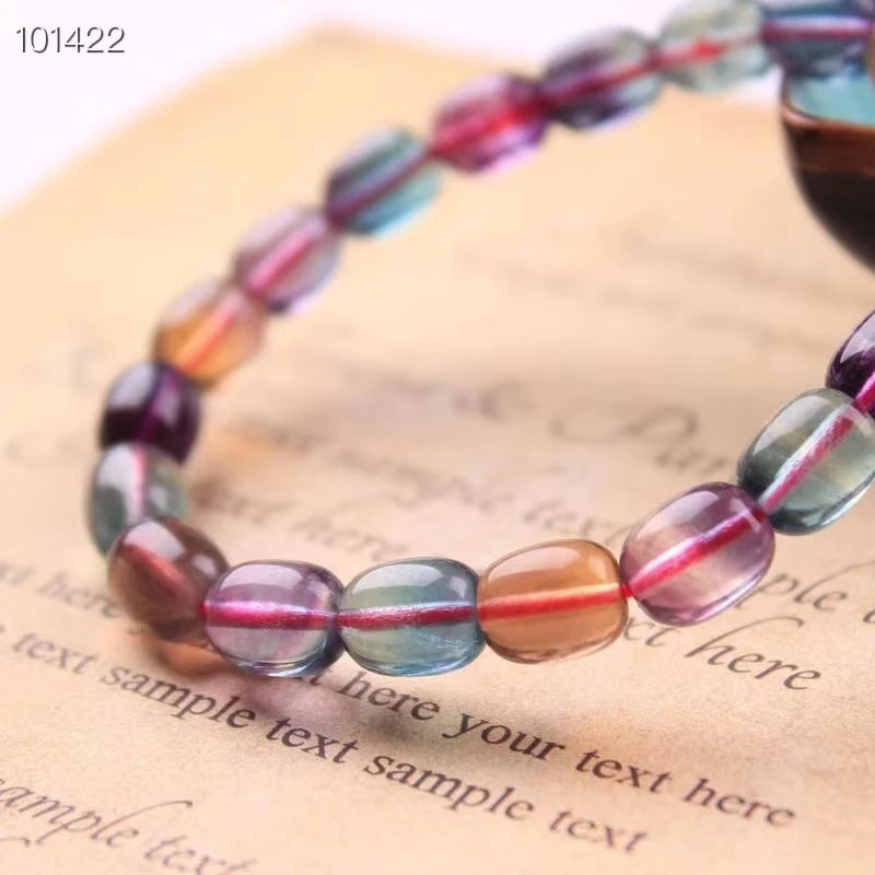 Colorful Fluorite Quartz Barrel Bracelet Clear Beads 11x8mm AAAAA