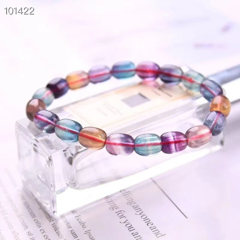 Colorful Fluorite Quartz Barrel Bracelet Clear Beads 11x8mm AAAAA