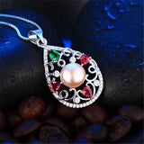 Freshwater Pearl Pendant Necklace 925 Silver Colorful Zircon Pendant