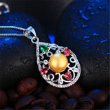 Freshwater Pearl Pendant Necklace 925 Silver Colorful Zircon Pendant