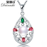 Freshwater Pearl Pendant Necklace 925 Silver Colorful Zircon Pendant