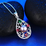 Freshwater Pearl Pendant Necklace 925 Silver Colorful Zircon Pendant