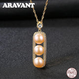925 Silver Freshwater Pearl Pendant Necklace Square Chain Jewelry