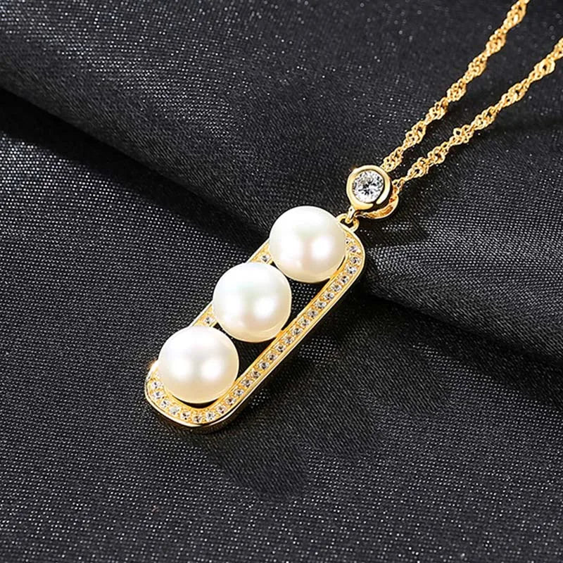 925 Silver Freshwater Pearl Pendant Necklace Square Chain Jewelry