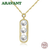 925 Silver Freshwater Pearl Pendant Necklace Square Chain Jewelry