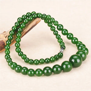 Green Jadeite Beads Necklace 6-14mm Lucky Amulet