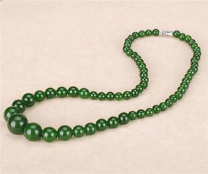 Green Jadeite Beads Necklace 6-14mm Lucky Amulet
