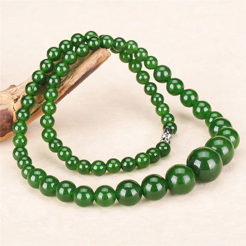 Green Jadeite Beads Necklace 6-14mm Lucky Amulet