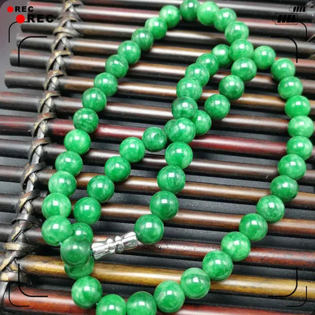 Green 8-10mm Jadeite Beads Necklace Charm Jewelry for Women Men