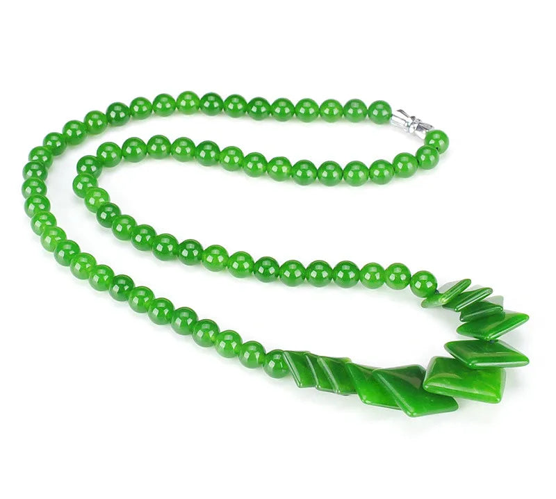 Green Beads Necklace Chinese Jadeite Jewelry Lucky Amulet