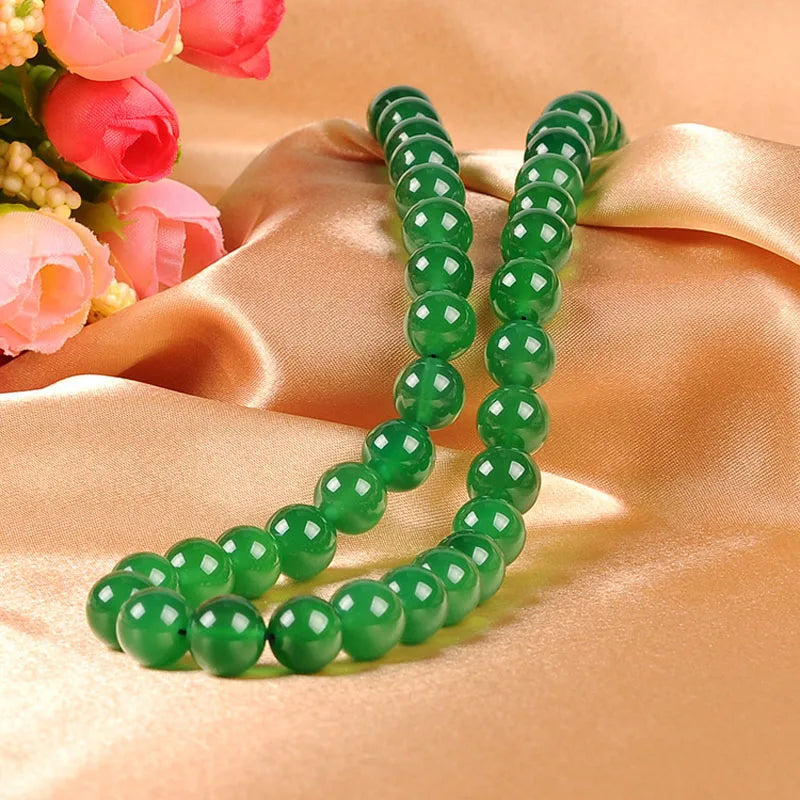 Green Beads Necklace Chinese Jadeite Jewelry Real Chinese Jades Stone