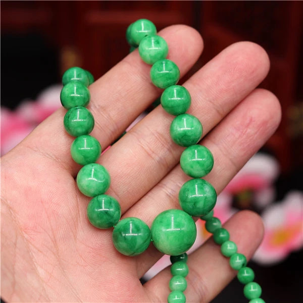 Green Jade Beads Necklace Emerald Jadeite Jewelry for Women