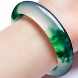 Green Jade Bangle Bracelet Charm Hand-Carved Amulet