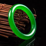 Green Jade Bangle Bracelet Hand-Carved Amulet Women Men
