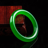 Green Jade Bangle Bracelet Hand-Carved Amulet Women Men
