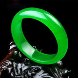 Green Jade Bangle Bracelet Jadeite Chinese Hand-Carved Charm Jewelry Men Women