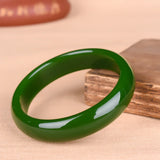 Green Jade Bracelet Bangle Chinese Hand-Carved Charm Jewelry Amulet